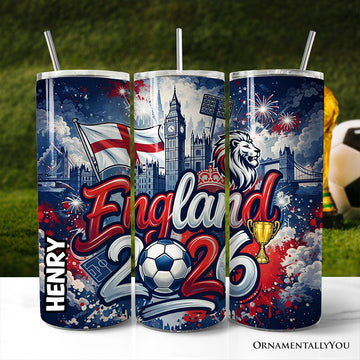 England 2026 Soccer Cup Global Championship 20oz Tumbler With Lid and Stainless Steel Straw, Fans Football Gift Cup Tumbler OrnamentallyYou Customized 