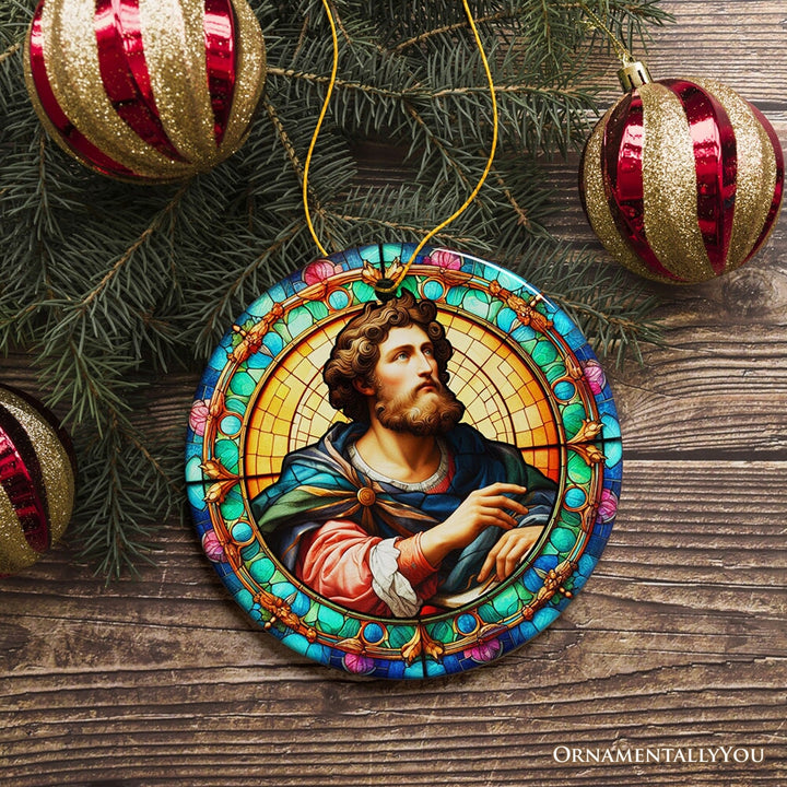 Enlightened Man Renaissance Italy Painting Ornament, Artistic Stained Glass Themed Medieval Christmas Gift Ceramic Ornament OrnamentallyYou 