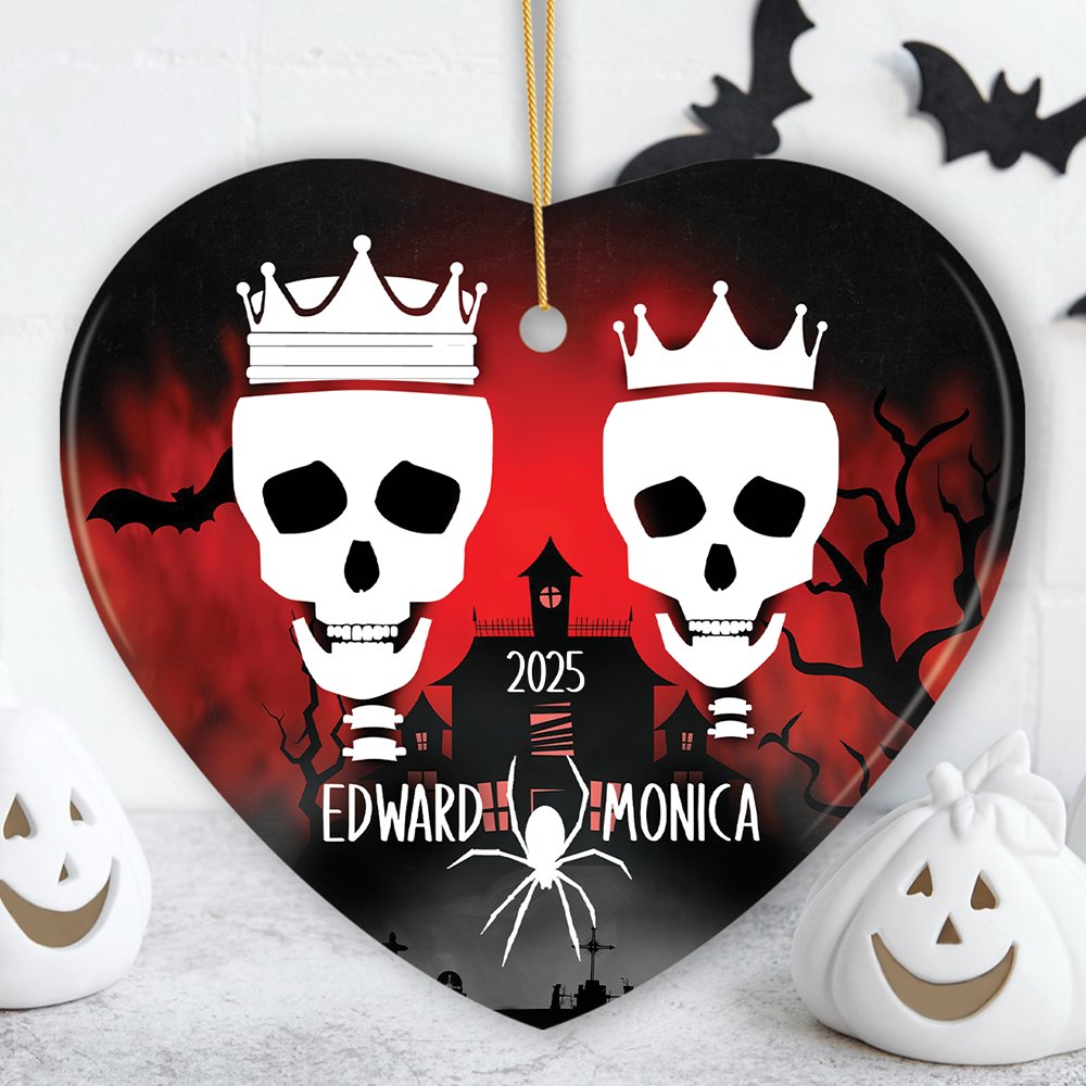 Eternal Love Personalized Couples Skulls Halloween Ornament Ceramic Ornament OrnamentallyYou Heart 