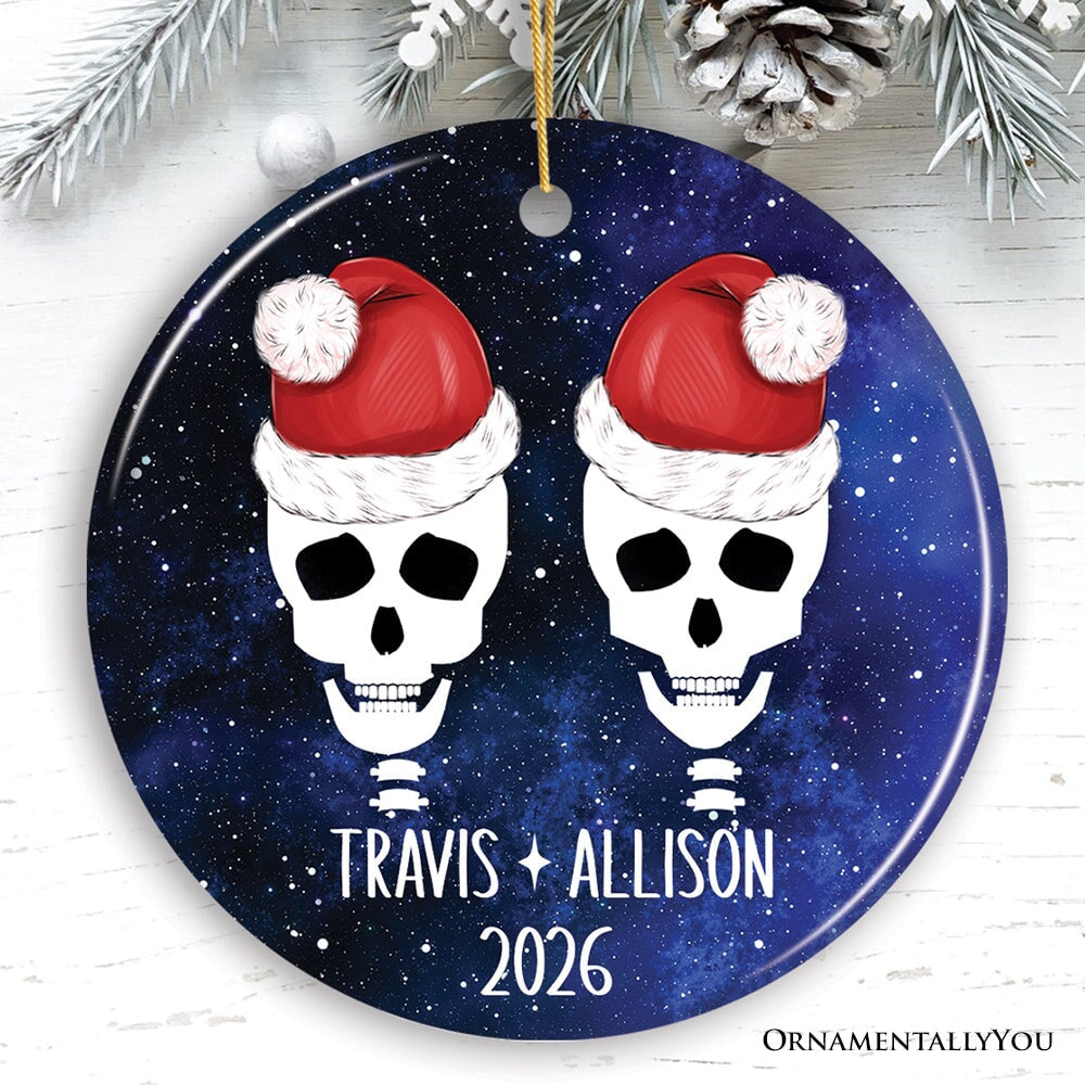 Eternal Love Santa Skulls Personalized Couples Christmas Ornament Ceramic Ornament OrnamentallyYou Circle 