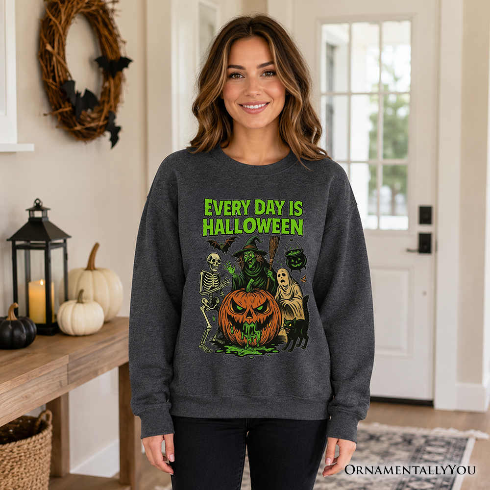 Every Day Is Halloween Sweatshirt, Vintage Pumpkin Witch Spooky Sweater for Eternal Spook Enthusiasts