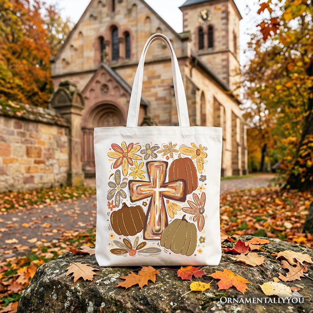 Fall Blessings Tote Bag, Autumn Christian Faith Gift Shopper Tote Bag OrnamentallyYou White 