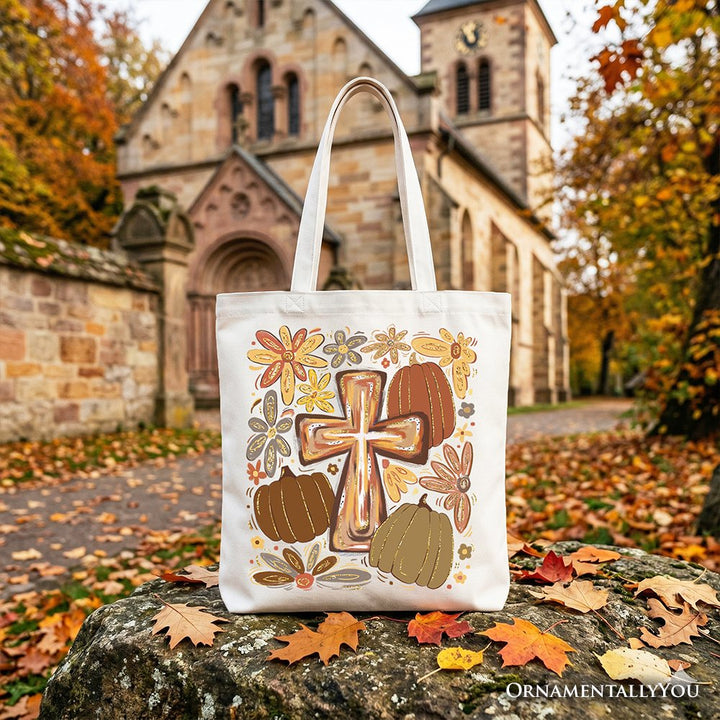 Fall Blessings Tote Bag, Autumn Christian Faith Gift Shopper Tote Bag OrnamentallyYou White 
