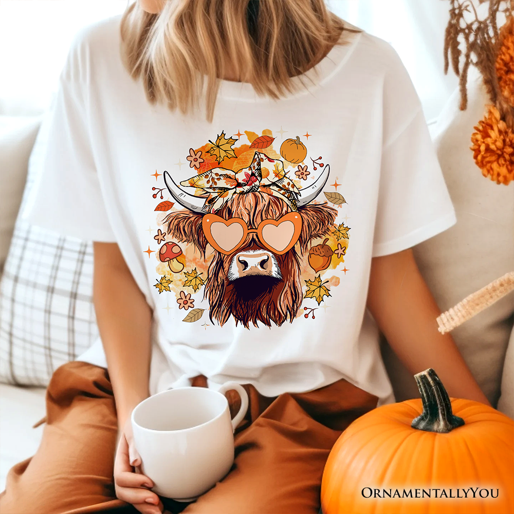 Fall Highland Cow T-Shirt, Messy Bun Howdy Tee with Autumn Vibes