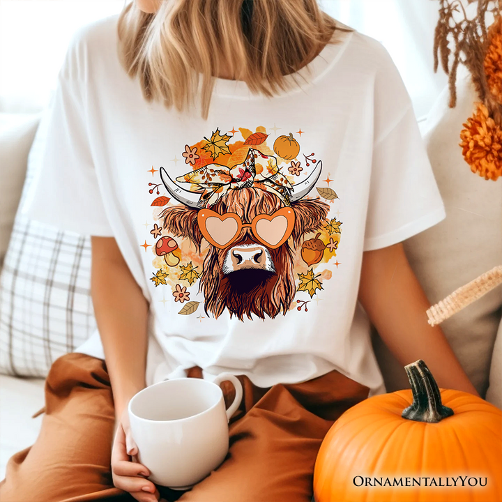 Fall Highland Cow T-Shirt, Messy Bun Howdy Tee with Autumn Vibes