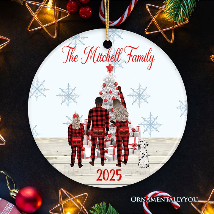 Family Christmas Ornament Customized Plaid Pajama Theme Ceramic Ornament OrnamentallyYou 