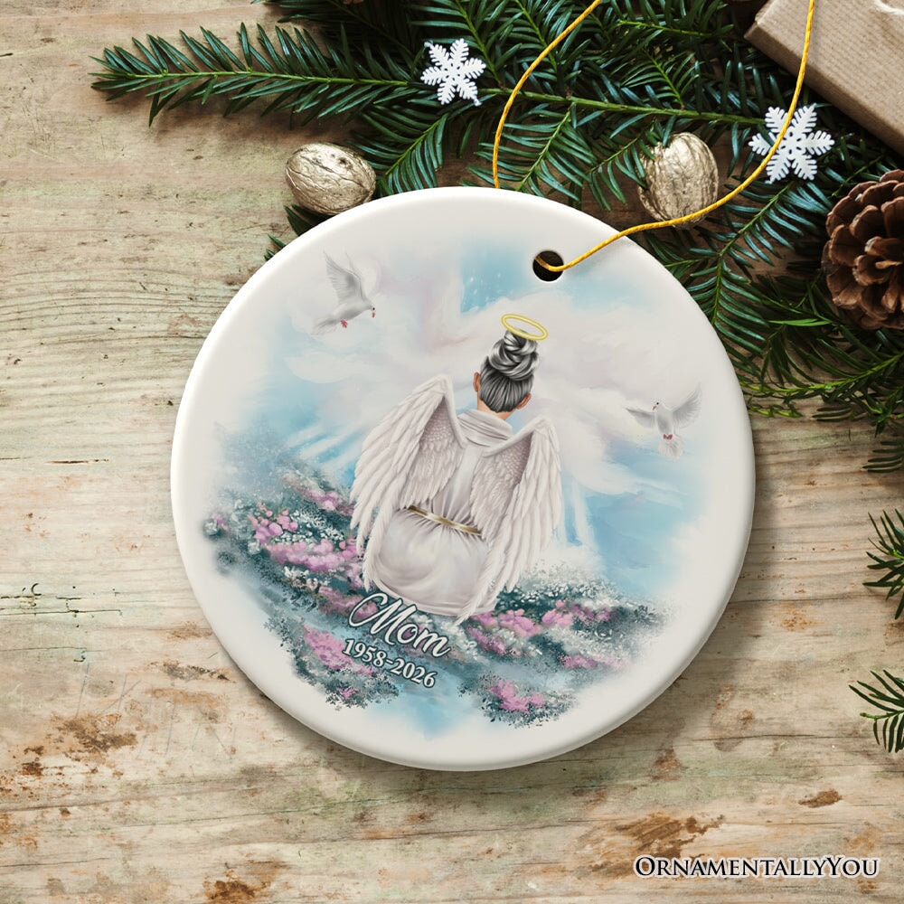 Family in Heaven Personalized Ornament, Grandparents or Parents Keepsake Angel with Wings Christmas Memorial Decoration Ceramic Ornament OrnamentallyYou 