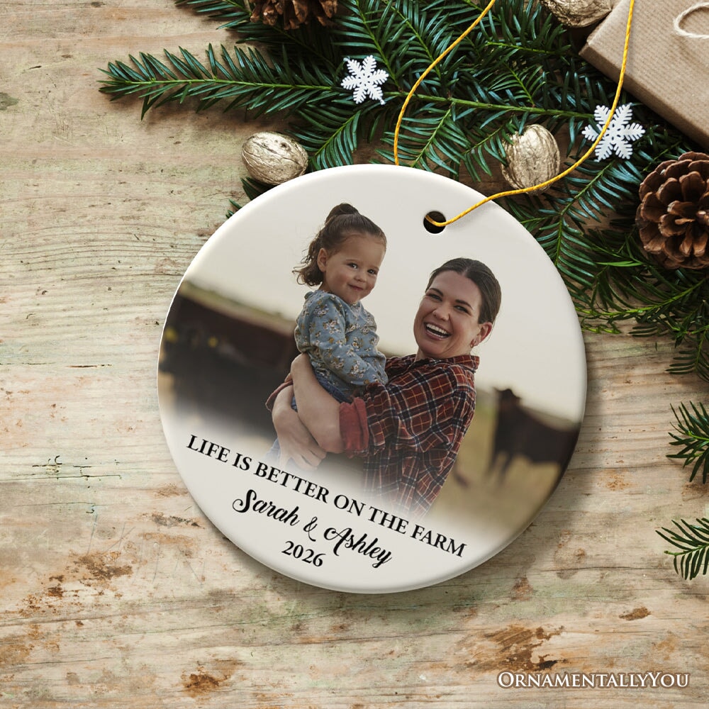 Farm Family Memories for the Fall and Autumn Personalized Photo Ornament, Customized Farmhouse Keepsake Gift Ceramic Ornament OrnamentallyYou 