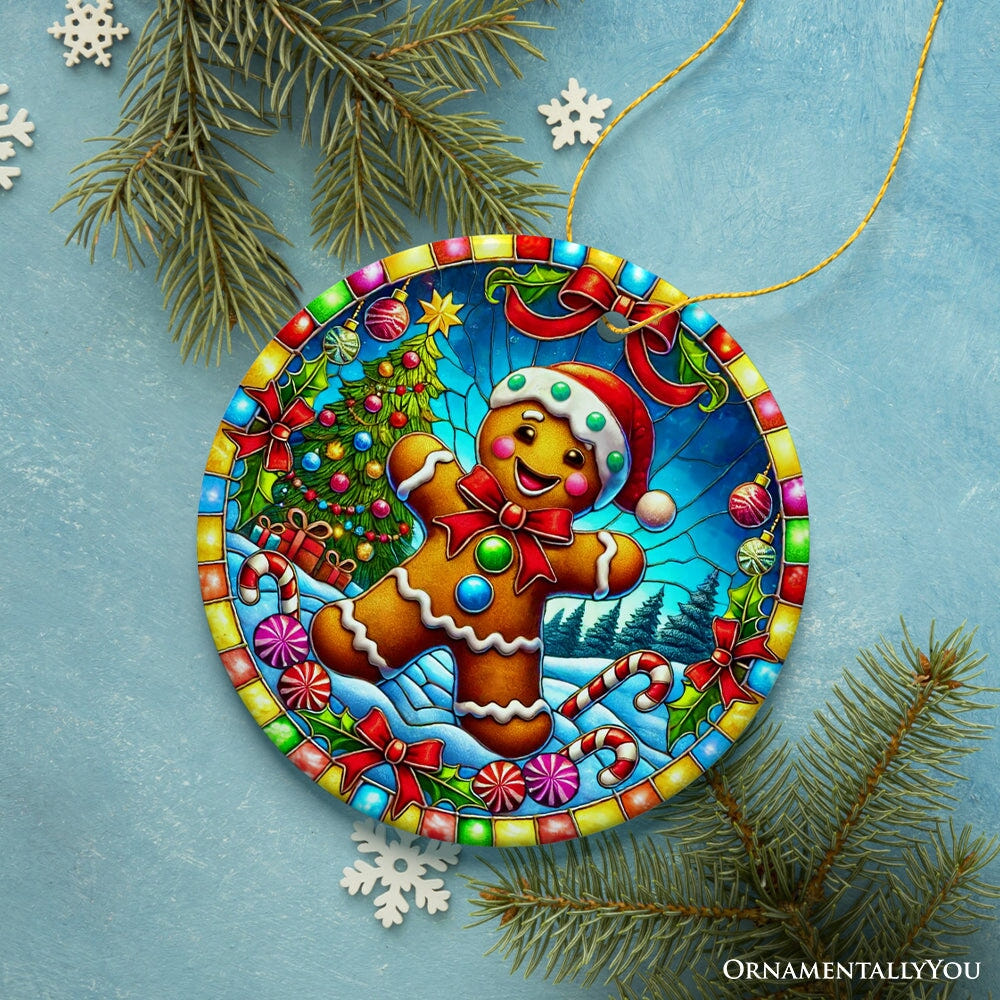 Festive Candyland Gingerbread Man Ornament, Sweet Christmas Gift Ceramic Ornament OrnamentallyYou 