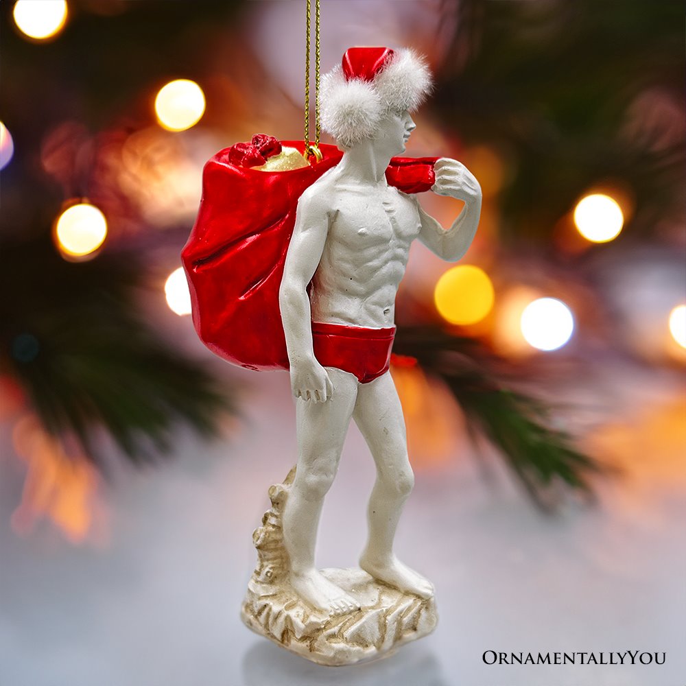 (Pre-Order) Festive Statue of David Ornament, Unique Italian Renaissance and Michelangelo Decor Resin Ornaments OrnamentallyYou 