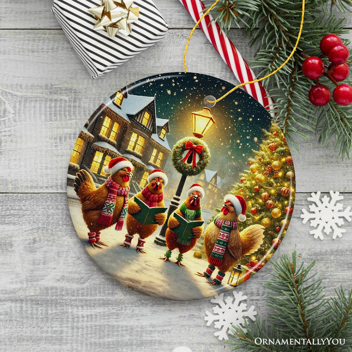 Festive Victorian Chicken Carolers Ornament, Rustic Christmas Gift and Decor Ceramic Ornament OrnamentallyYou 