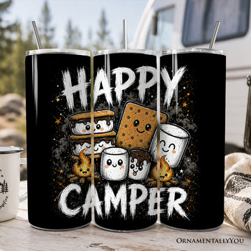Fireside Snacks Happy Camper 20oz Personalized Tumbler With Lid and Stainless Steel Straw, Funny Outdoor Campfire Gift Cup