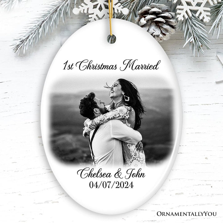 First Christmas Married Personalized Photo Ornaments, Mr And Mrs Wedding Gift Ceramic Ornament OrnamentallyYou Oval 