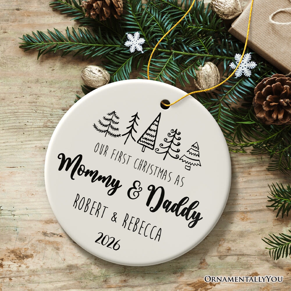 First Christmas as Mommy and Daddy Personalized Ornament, Keep Sake for Parents after First Born Baby Ceramic Ornament OrnamentallyYou 