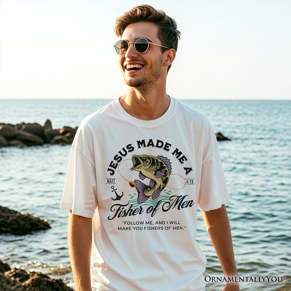 Fisher of Men Christian T-Shirt, Matthew 4:19 Bible Verse Fisherman Tee T-Shirts OrnamentallyYou 