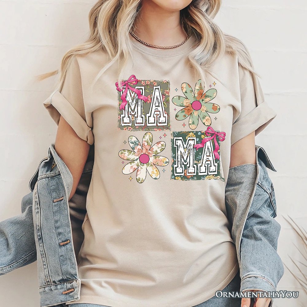 Floral Mama Coquette T-Shirt, White and Natural Boho Tee for Sweet and Stylish Moms T-Shirts OrnamentallyYou 