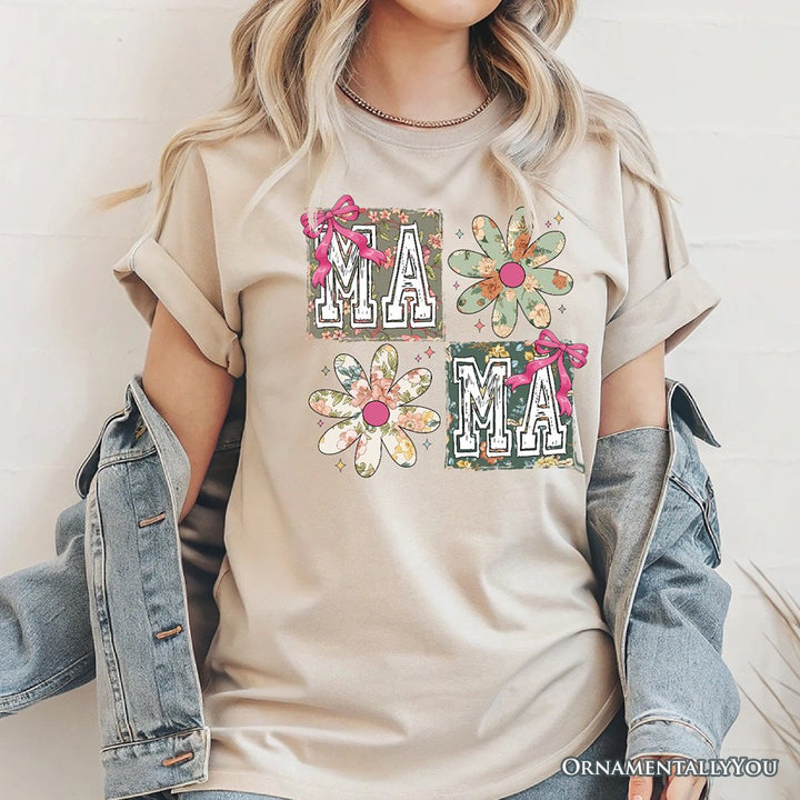 Floral Mama Coquette T-Shirt, White and Natural Boho Tee for Sweet and Stylish Moms T-Shirts OrnamentallyYou 