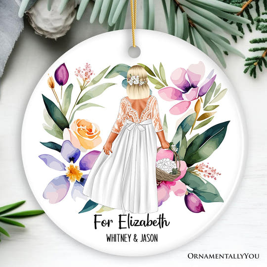 Flower Girl Personalized Ornament, Wedding Favors Gift Ceramic Ornament OrnamentallyYou Circle 