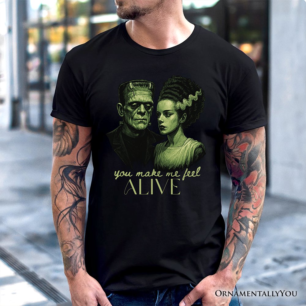 Frankenstein And Bride You Make Me Feel Alive T-Shirt, Valentine Retro Horror Couples Love Tee T-Shirts OrnamentallyYou 