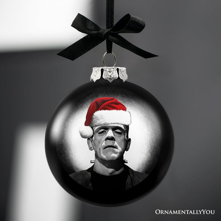 (Pre-Order) Frankenstein Christmas Spooky Portrait Glass Ornament, Black Horror Halloween Tree Decoration Round Glass Ball Ornament OrnamentallyYou 