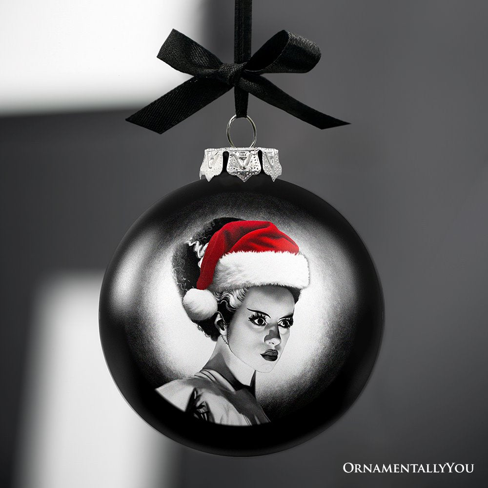 (Pre-Order) Frankenstein's Bride Christmas Spooky Portrait Glass Ornament, Black Horror Halloween Tree Decoration Round Glass Ball Ornament OrnamentallyYou 