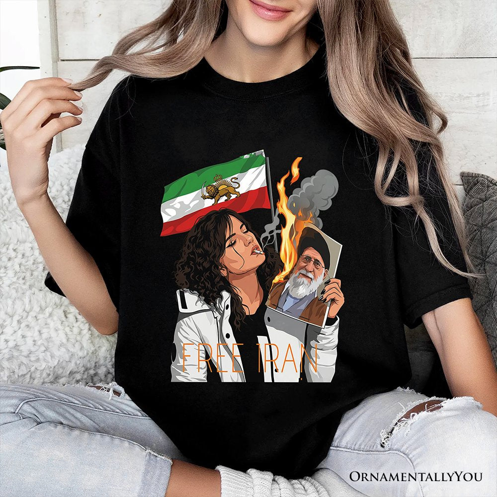 Free Iran Protest T-Shirt, Lion and Sun Flag Persian Freedom Activist Tee OrnamentallyYou 