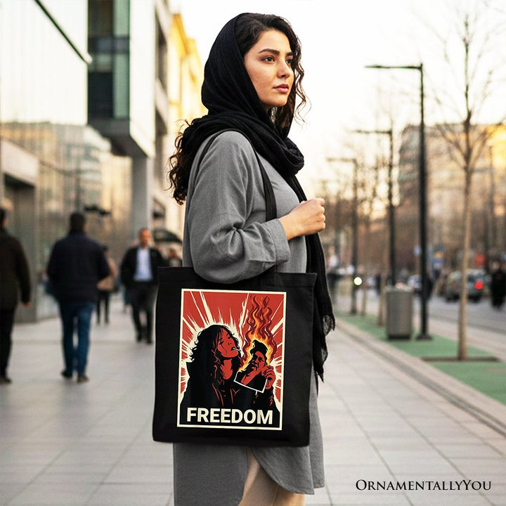 Freedom Free Iran Protest Canvas Tote Bag, Persian Revolution Activist Gift Shopper OrnamentallyYou 