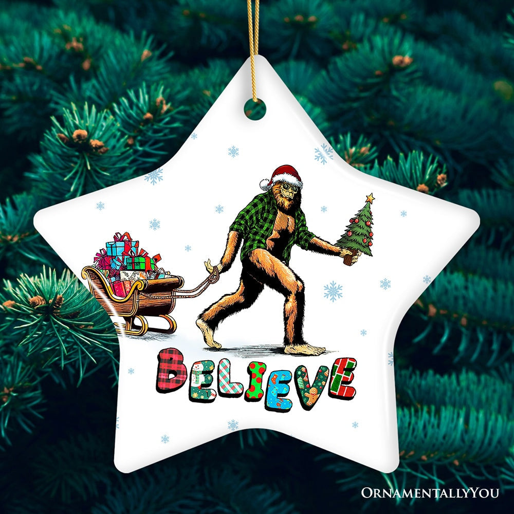 Funny Big Foot Believe Christmas Ornament, Sasquatch Humor Holiday Decor Ceramic Ornament OrnamentallyYou Star 