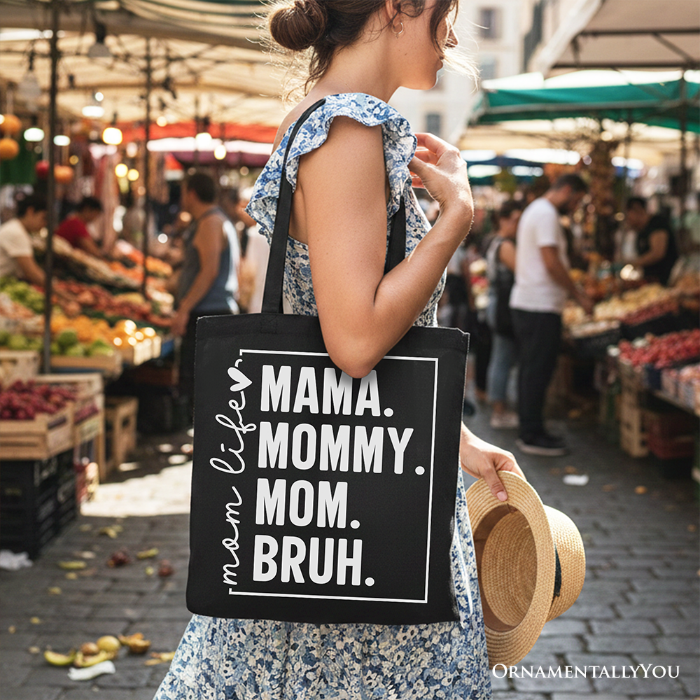 Funny Mom's Life Canvas Tote Bag, Minimalist Mama Gift Shopper for Stylish Mothers