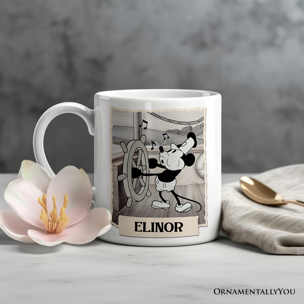 Funny Mouse On Cruise Control Personalized Mug, Classic Steamboat Willie Gift