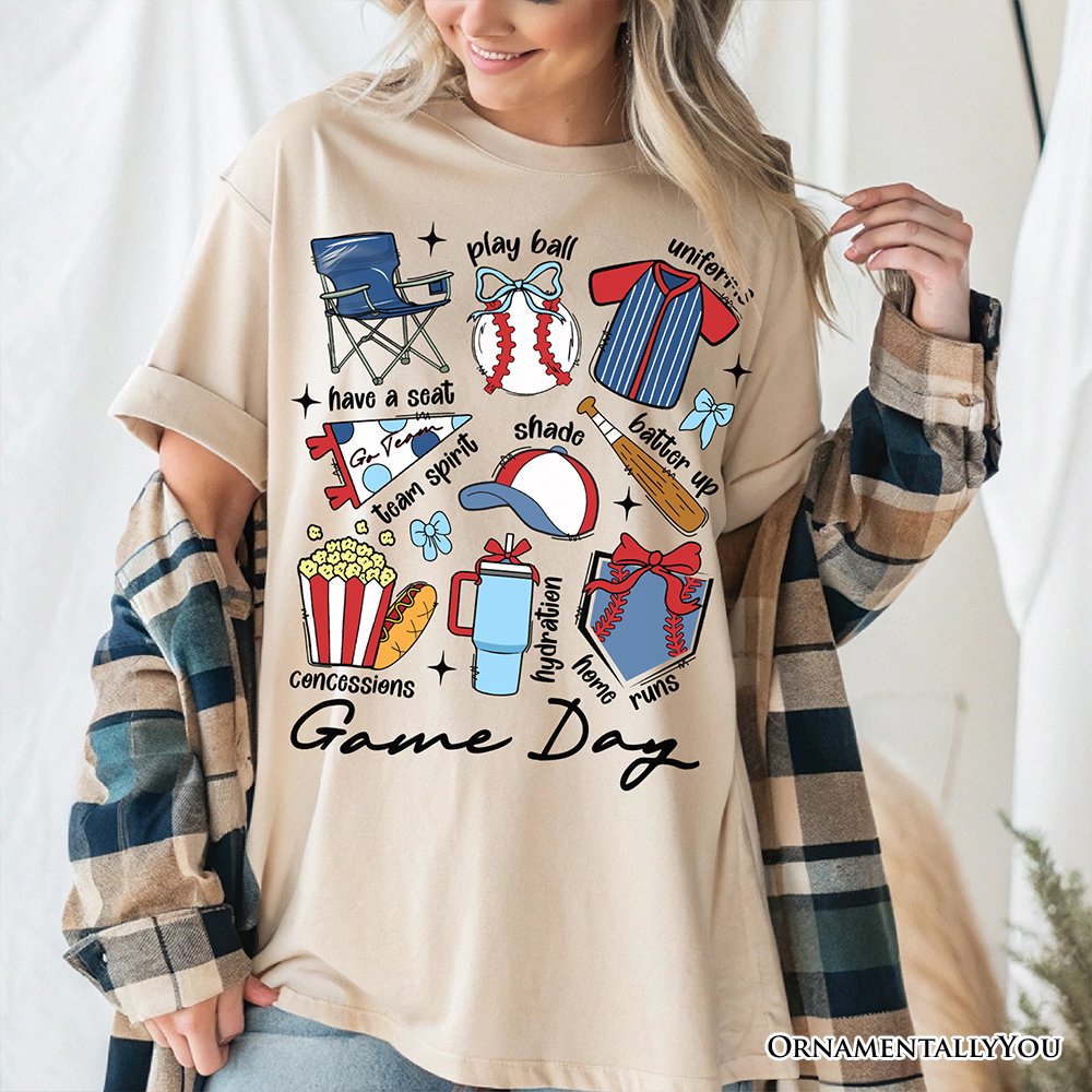 Game Day Baseball T-Shirt, Retro White and Natural Stadium Tee for Sports Fans T-Shirts OrnamentallyYou 