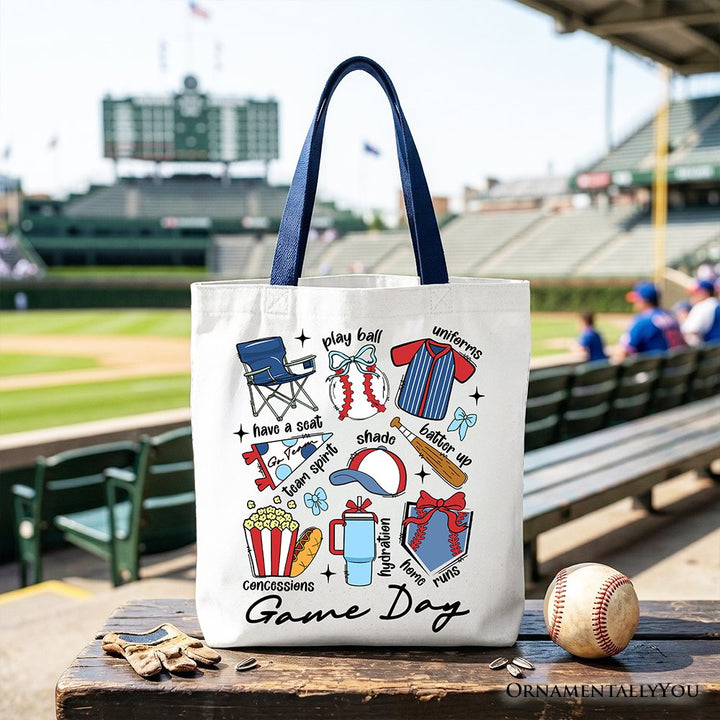 Game Day Baseball Tote Bag, Gift Shopper for Sports Fans Tote Bag OrnamentallyYou Navy Handle 