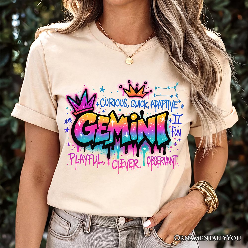 Gemini Graffiti Zodiac T-Shirt, Street Style Astrology Horoscope Tee T-Shirts OrnamentallyYou 