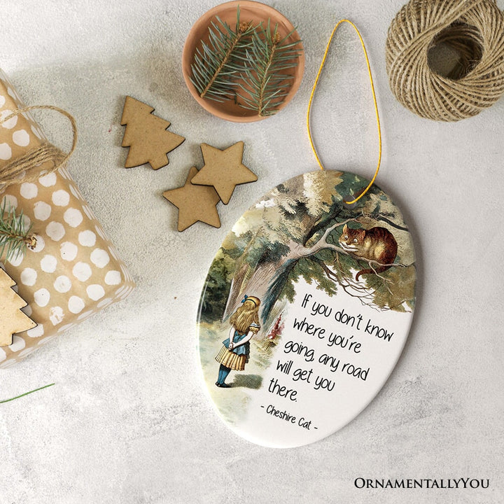 Getting Lost Cheshire Cat Quote Christmas Ornament, Vintage Alice's Adventures in Wonderland Tree Decor Ceramic Ornament OrnamentallyYou 