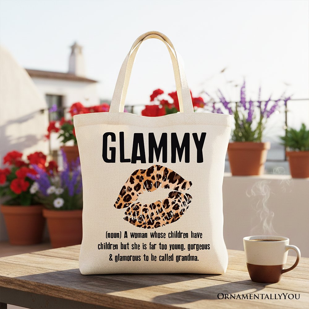 Glammy Leopard Lips Canvas Tote Bag, Coquette Gift Shopper for Stylish and Glamorous Grandmas Tote Bag OrnamentallyYou Beige 