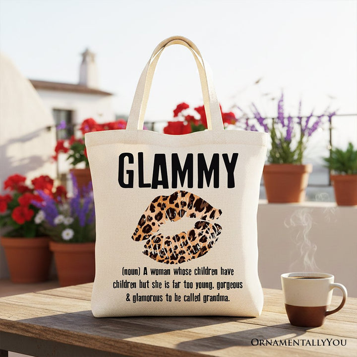 Glammy Leopard Lips Canvas Tote Bag, Coquette Gift Shopper for Stylish and Glamorous Grandmas Tote Bag OrnamentallyYou Beige 