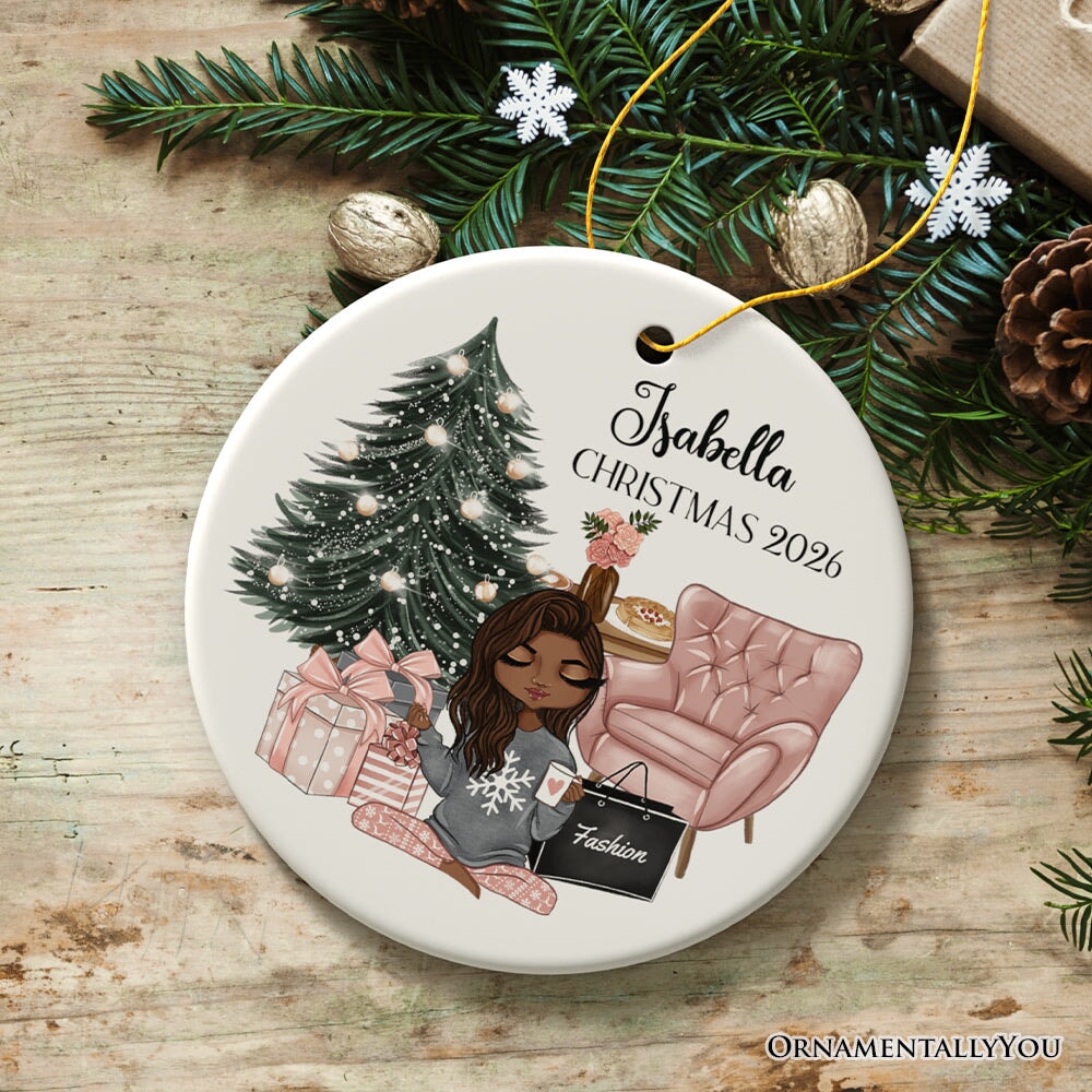 Glamorous Girl Personalized Christmas Ornament, Fashionista Teenager Shopping Addict Holiday Gift Ceramic Ornament OrnamentallyYou 