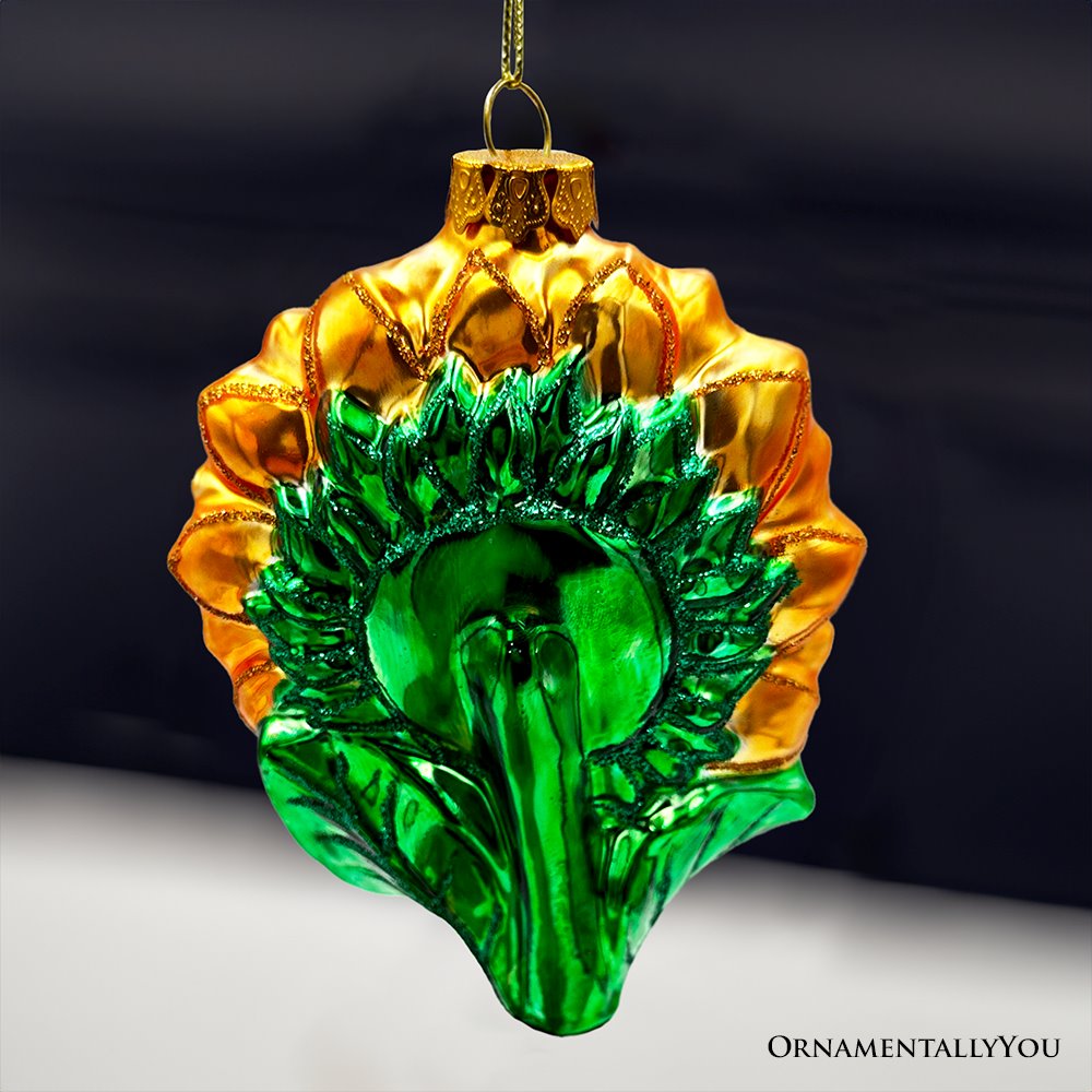 (Pre-order) Glossy Charming Sunflower Glass Christmas Ornament, Flower Holiday Decor Glass Ornament OrnamentallyYou 