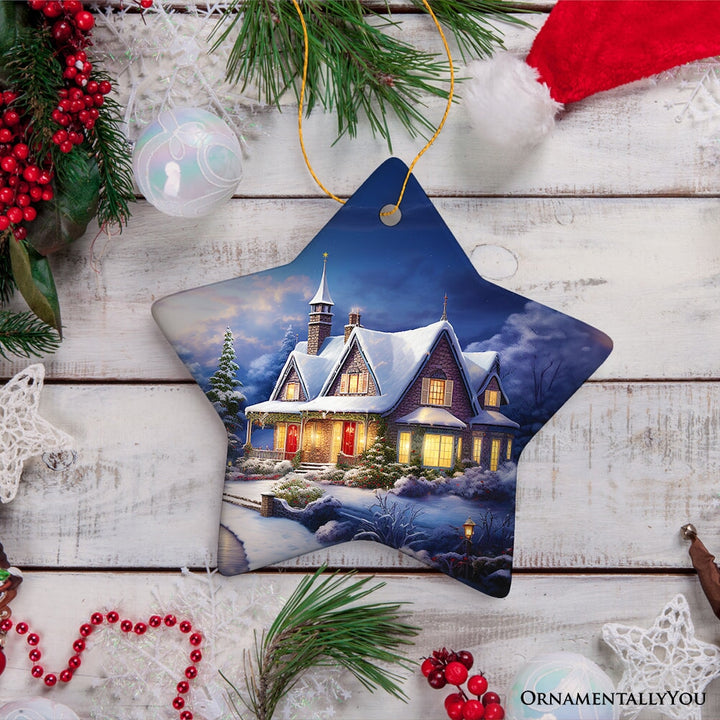 Glowing Winter Night Painting Ceramic Ornament, Warm and Inviting Christmas Tree Decor Ceramic Ornament OrnamentallyYou Star 