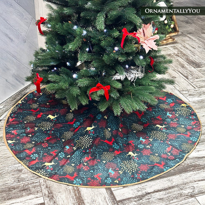 Gold and Red Deer Decoration Pattern Holiday Tree Skirt Tree Skirt Nantong Prince Home Fashion Co., Ltd. 