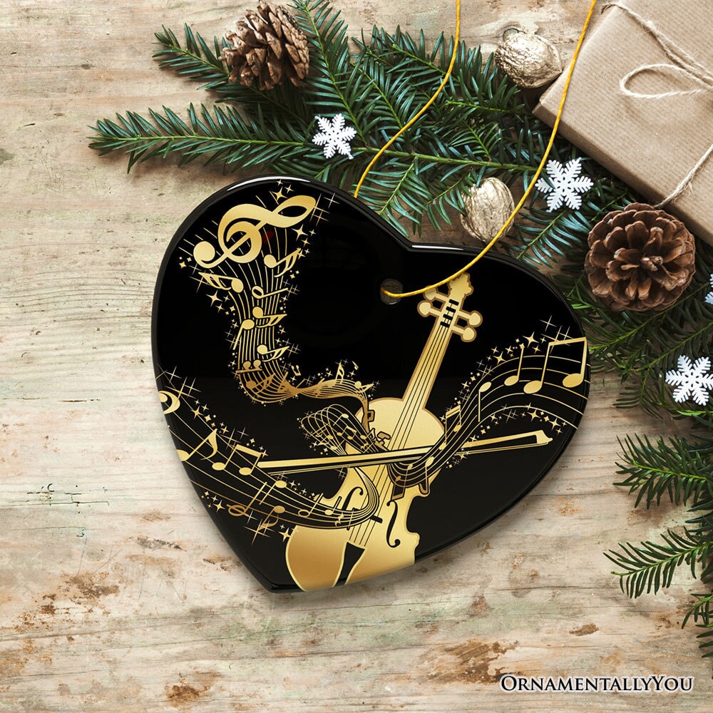 Golden Symphony of Violin Ornament, Serenade of Harmonious Melodies, Gift for Music Lovers Ceramic Ornament OrnamentallyYou 