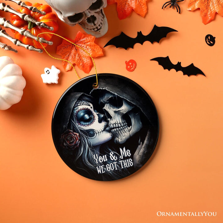 Gothic Skull Couple You & Me We Got This Ornament, Christmas Gift for Lovers Ceramic Ornament OrnamentallyYou 