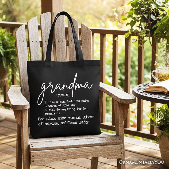 Grandma Definition Canvas Tote Bag, Funny Gift Shopper for Nana Tote Bag OrnamentallyYou Black 