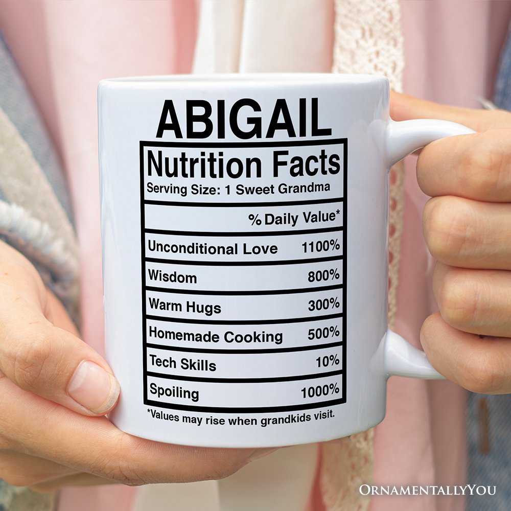 Grandma Nutrition Facts Personalized Mug, Birthday Gift With Custom Name Personalized Ceramic Mug OrnamentallyYou 