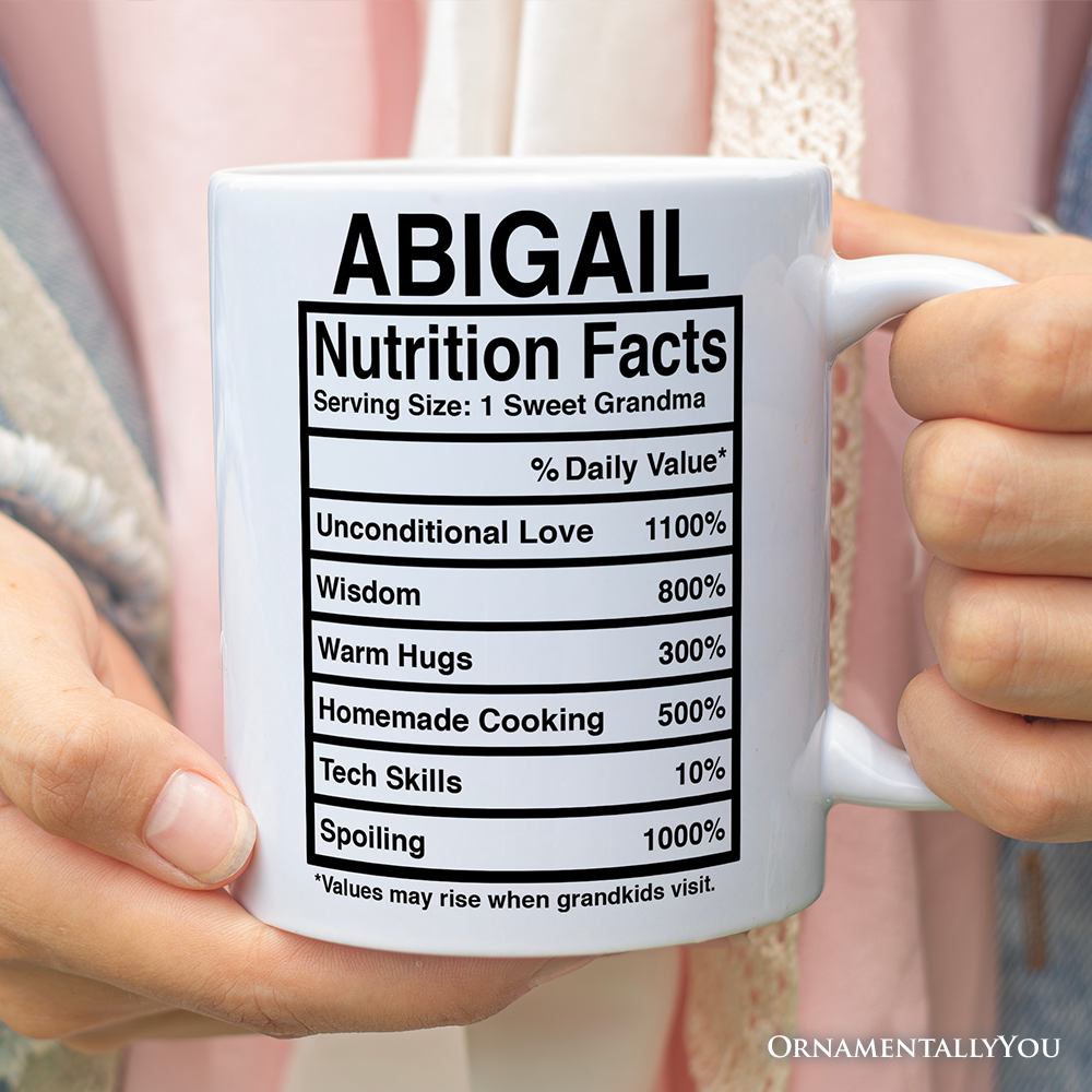 Grandma Nutrition Facts Personalized Mug, Birthday Gift With Custom Name