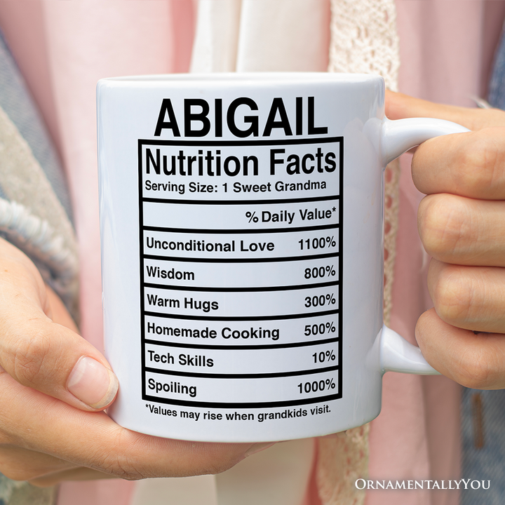 Grandma Nutrition Facts Personalized Mug, Birthday Gift With Custom Name