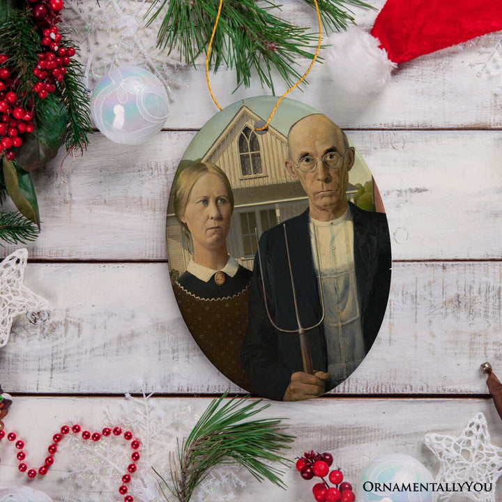 Grant Wood American Gothic Art Ceramic Ornament, Famous Painting Christmas Decoration Souvenir Ceramic Ornament OrnamentallyYou 