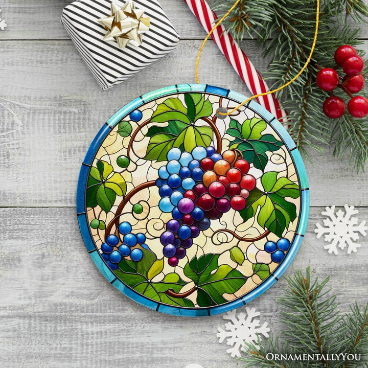 Grape Window Art Stained Glass Style Ceramic Ornament, Christmas Gift and Decor Ceramic Ornament OrnamentallyYou 