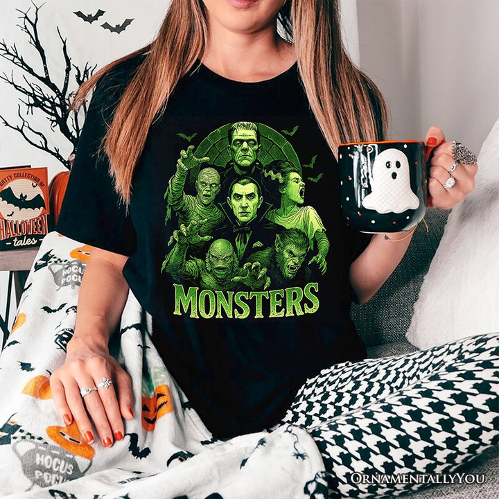 Green Retro Monsters T-Shirt, Vintage Classic Horror Halloween Tee T-Shirts OrnamentallyYou 