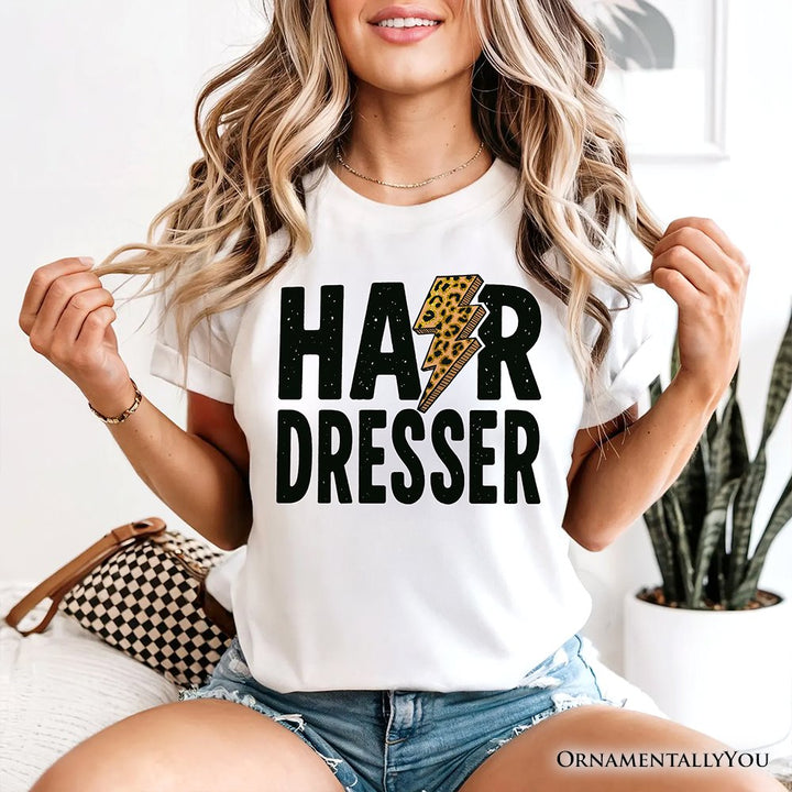 Hairdresser Leopard Lightning T-Shirt, Retro Stylist Tee T-Shirts OrnamentallyYou 